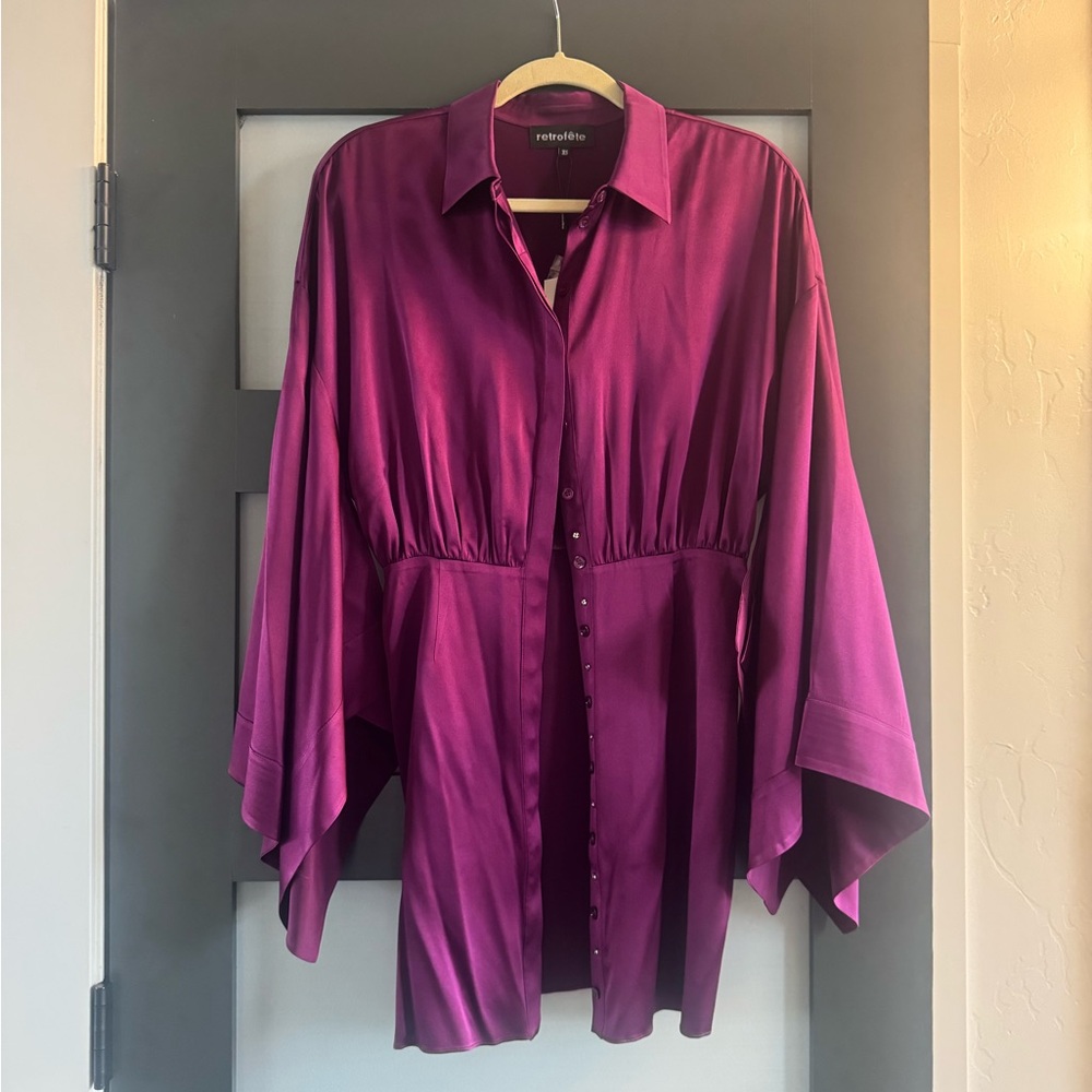 Retrofete Magenta Satin Blouse